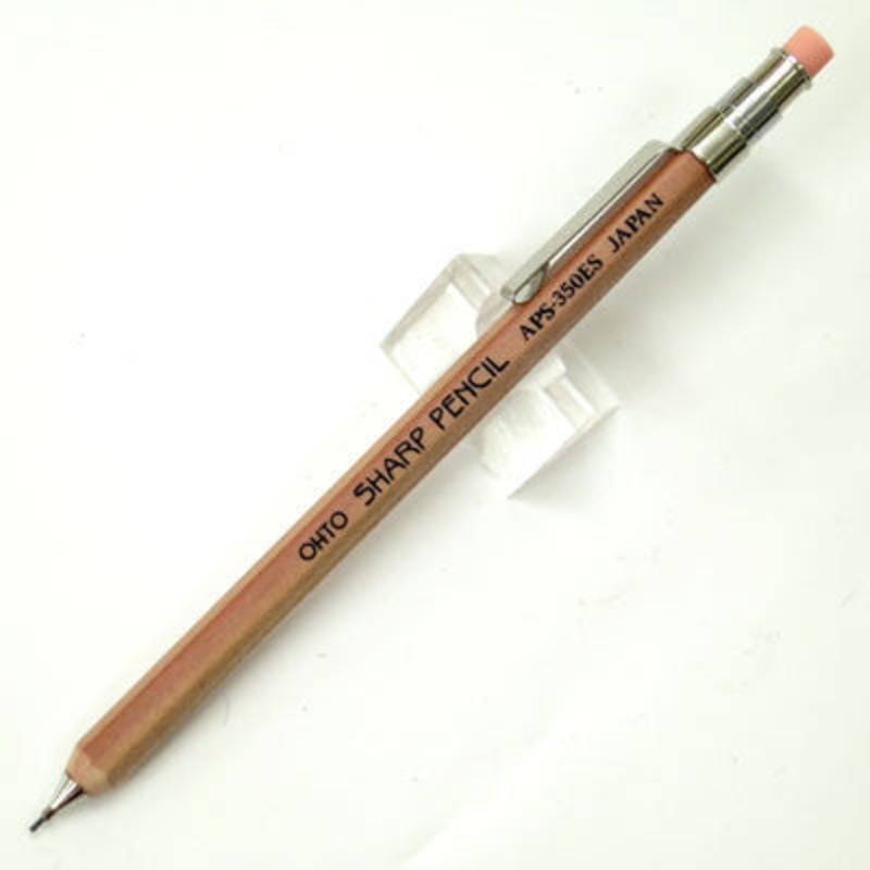 Ohto Wooden Mini Mechanical Pencil with Eraser & Clip – Natural (.5mm)