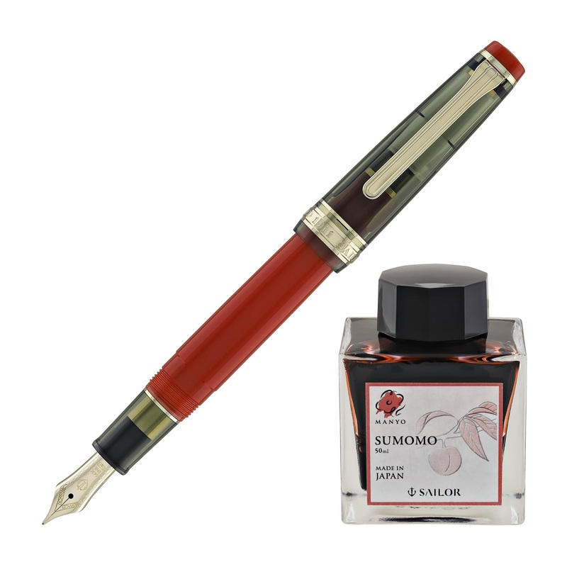 Sailor Pro Gear Slim Fountain Pen in Manyo #3 Series Gourd – 14K Gold Nib and Sumomo Bottled Ink – 50mL