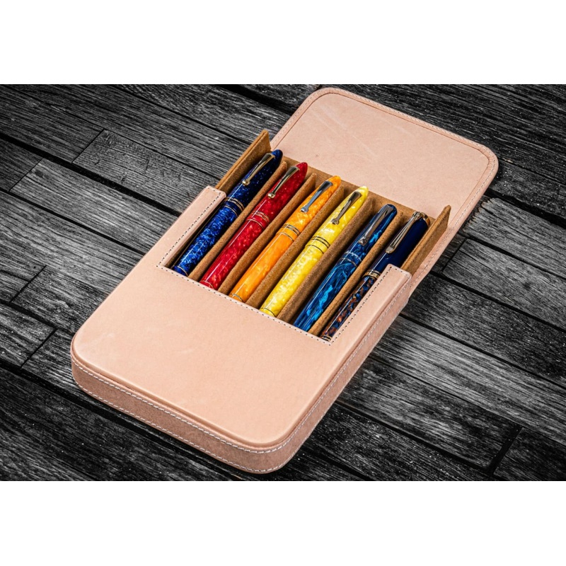 Galen Leather Magnum Opus Six Pen Hard Case with Removable Pen Tray in Undyed Leather