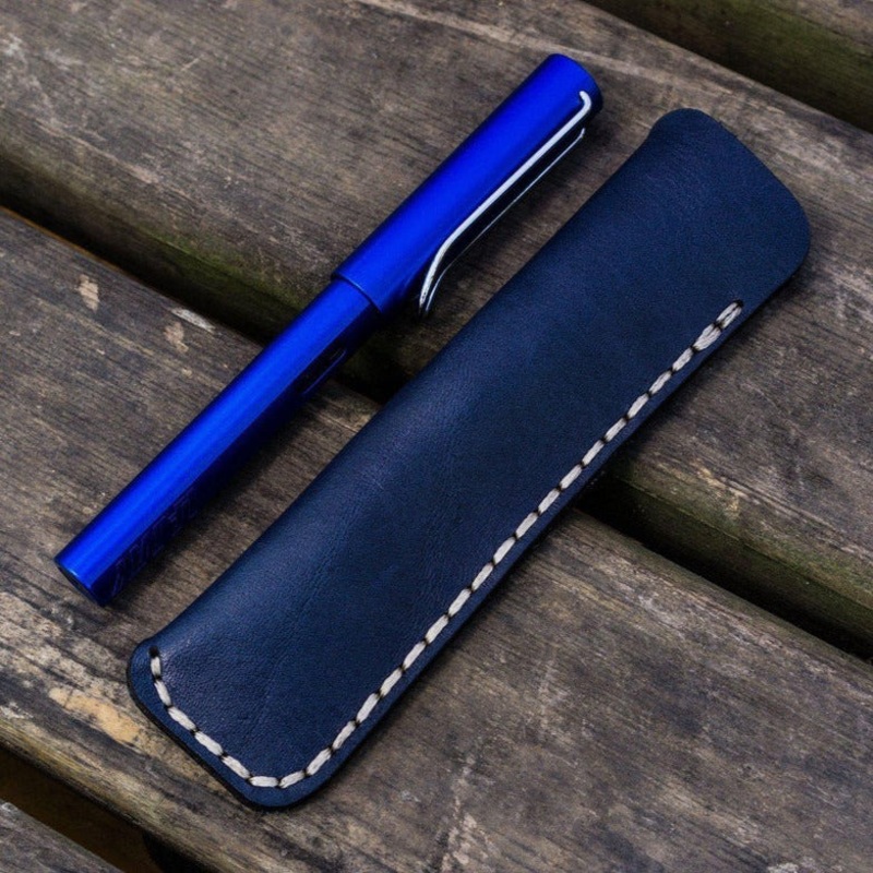 Galen Leather Single Fountain Pen Case/Pen Pouch – Navy Blue