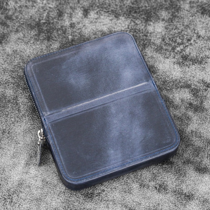 Galen Leather 6 Slot Zippered Magnum Opus Pen Case – Crazy Horse Navy Blue
