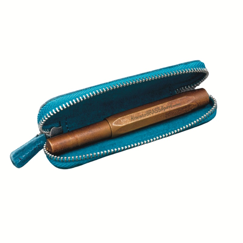 Galen Leather Single Zippered Pen Case for Kaweco Pocket Pen – Crazy Horse Ocean Blue