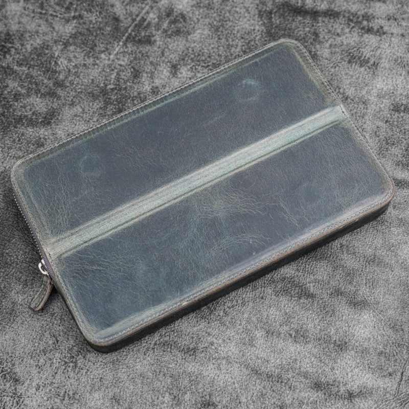 Galen Leather 12 Slot Zippered Magnum Opus Pen Case – Crazy Smoky (with Removable Pen Tray)