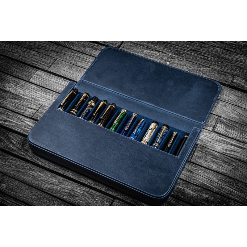 Galen Leather Magnum Opus 12 Slots Hard Pen Case in Crazy Horse Navy Blue