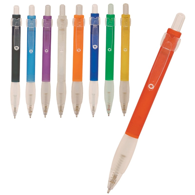 Plastic pen click action with frosted colour barrel ergonomic grip Satin