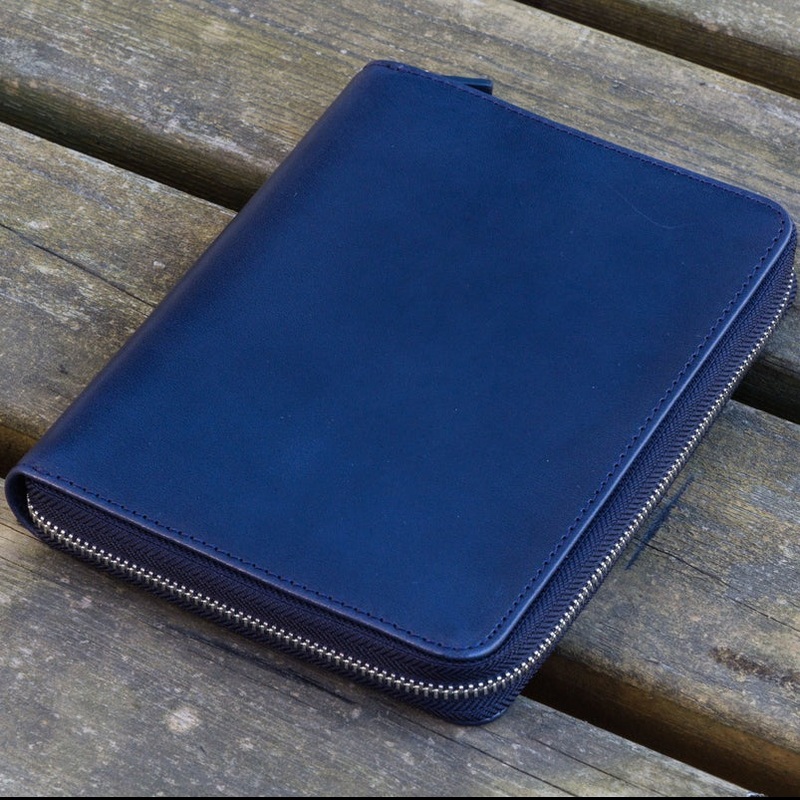 Galen Leather 5 Slot Zippered Pen Case – Navy Blue