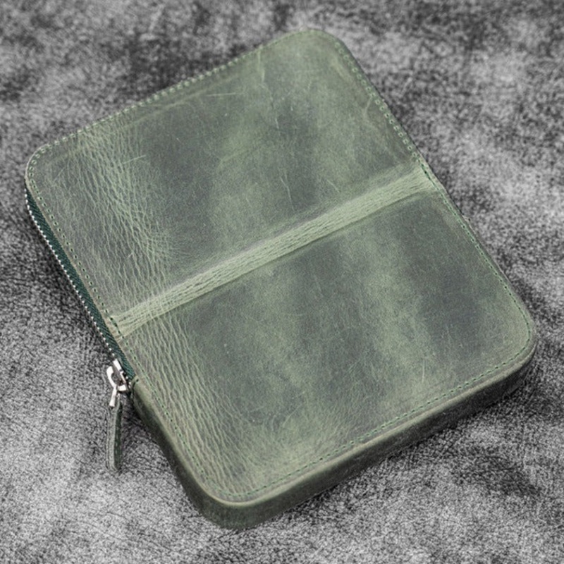 Galen Leather 6 Slot Zippered Magnum Opus Pen Case – Crazy Horse Forest Green