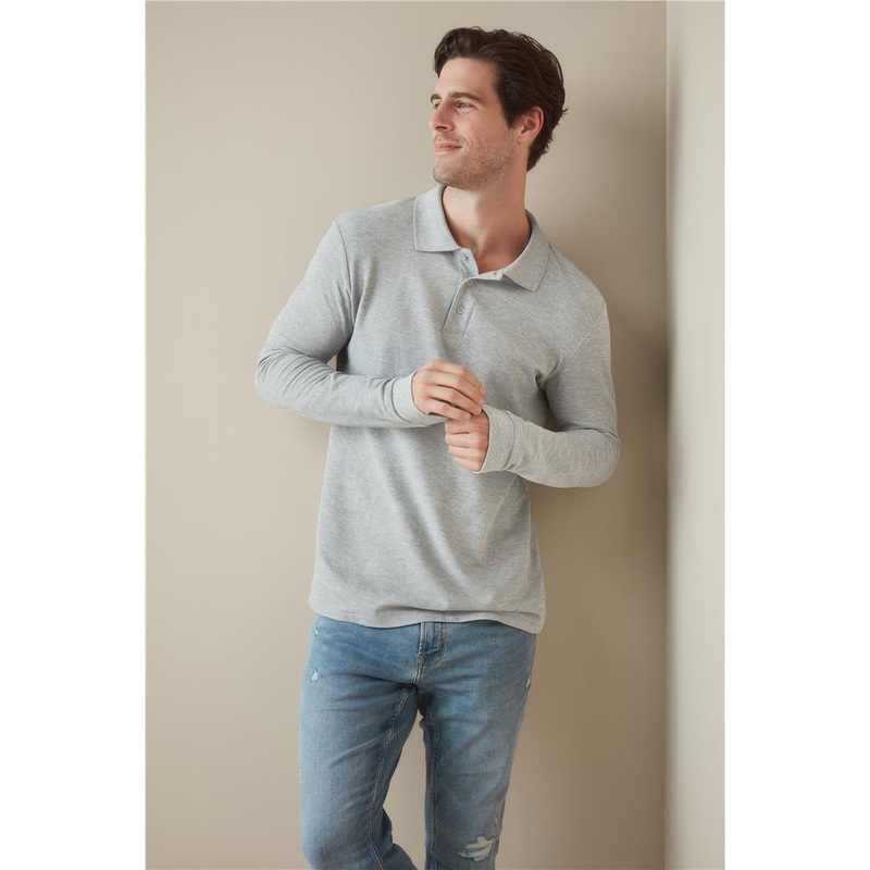 Men’s Polo Long Sleeve|Black Opal|Dark Blue|Grey Heather|White