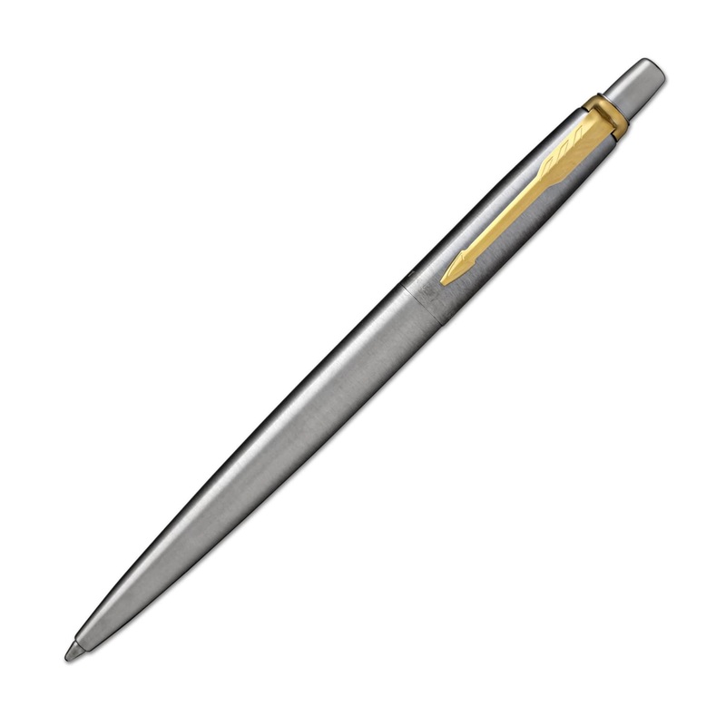 Parker Jotter Ballpoint Pen in Stainless Steel with Gold Trim – Giftboxed
