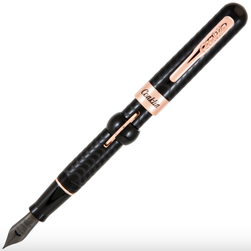 Conklin Mark Twain Crescent Fountain Pen – Black with Rose Gold Trim