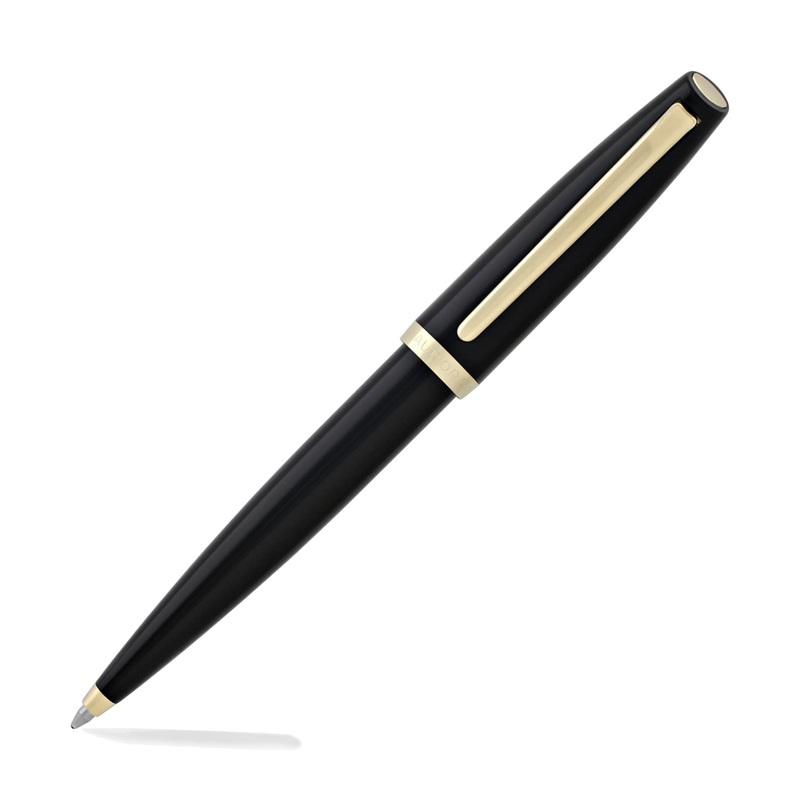 Aurora Style Resin Ballpoint Pen in Black with Gold Trim