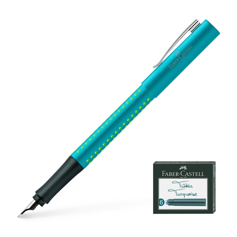 Faber-Castell Grip 2010 Fountain Pen in Bicolor Turquoise with Cartridges – Extra Fine Point