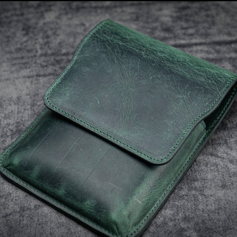 Galen Leather 5 Pen Flap Case – Crazy Horse Forest Green