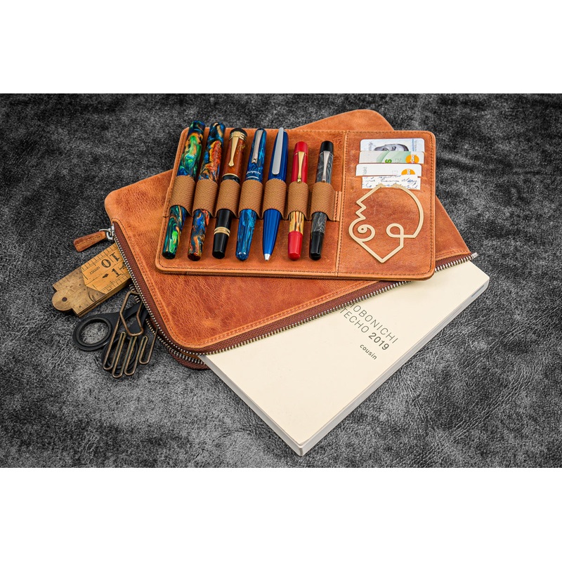Galen Leather Writer’s Bank Bag/Pen Pouch – Crazy Horse Tan (Zippered)
