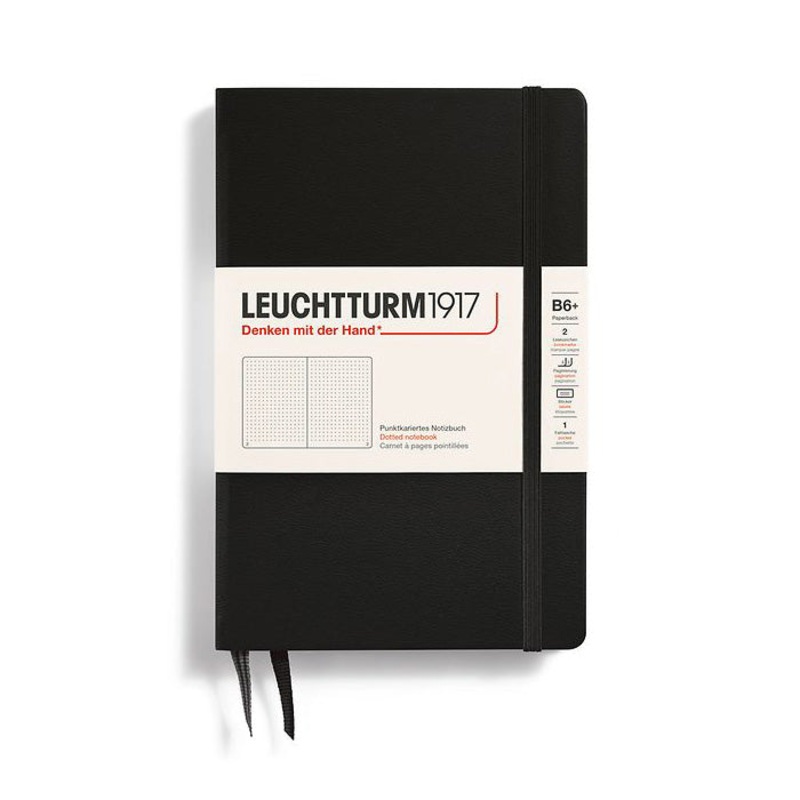 Leuchtturm1917 Paperback B6+ Hardcover Dotted Notebook (219 Numbered Pages) – Black