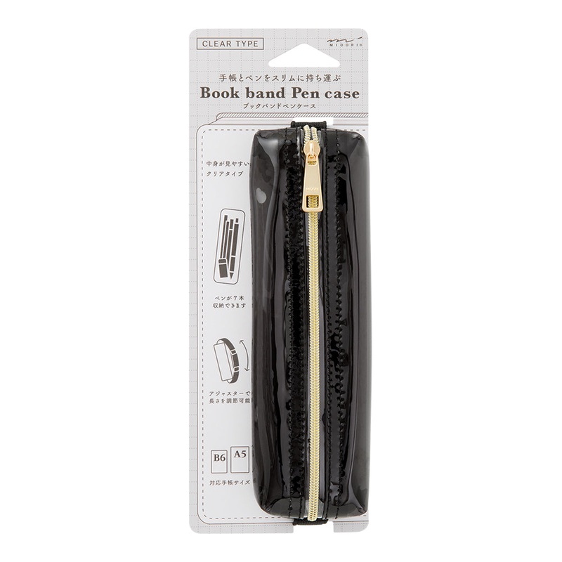 Midori Book Band Pen Case (B6-A5 Size) – Clear Black