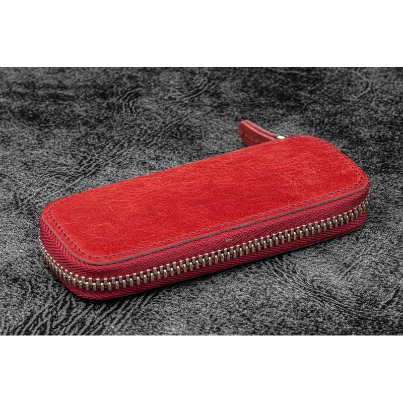 Galen Leather Double Zippered Pen Case Kaweco/Pocket Size – Carmine Red