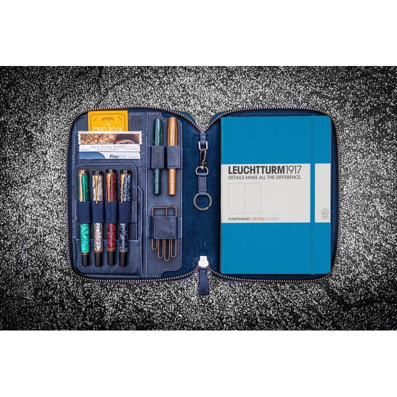 Galen Leather Zippered A5 Notebook Folio in Crazy Horse Navy Blue