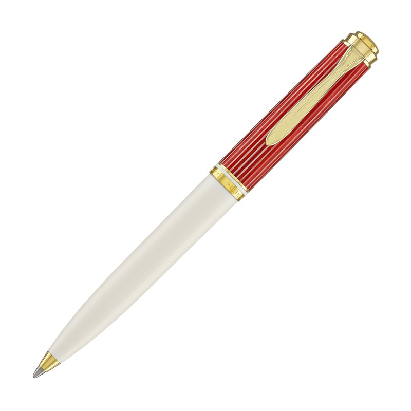 Pelikan Souveran 600 Ballpoint Pen – Red & White with Gold Trim