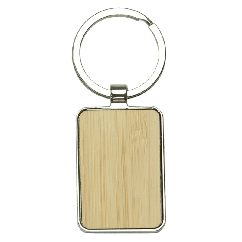 Rectangle Recycled Zinc Alloy Keyring w/ Bamboo