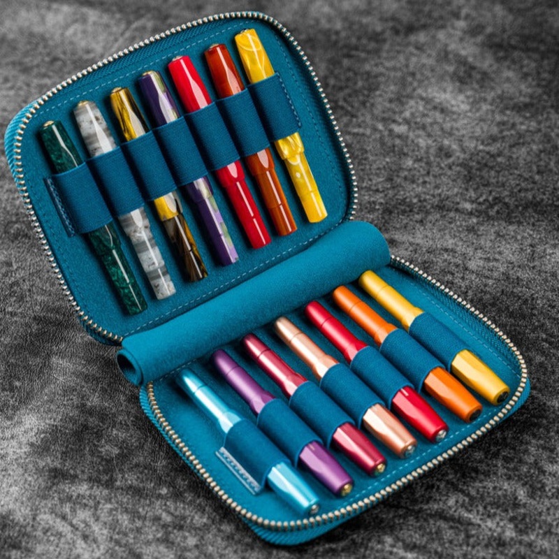 Galen Leather 14 Slot Collector Pen Case for Kaweco Pens – Crazy Horse Ocean Blue