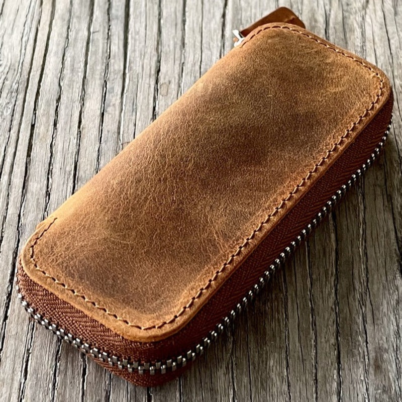 Galen Leather Double Zippered Pen Case for Kaweco Pocket Pen – Crazy Horse Brown