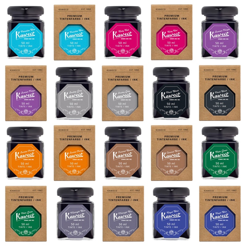 Kaweco Ink Bottle 50ml|Caramel Brown|Pearl Black|Summer Purple|Midnight Blue|Smokey Grey|Paradise Blue|Ruby Red|Sunrise Orange|Palm Green|Royal Blue|Summer Purple |MWS Options 1522064482|Paradise Blue |MWS Options 3383221284|Royal Blue |MWS Options 367007