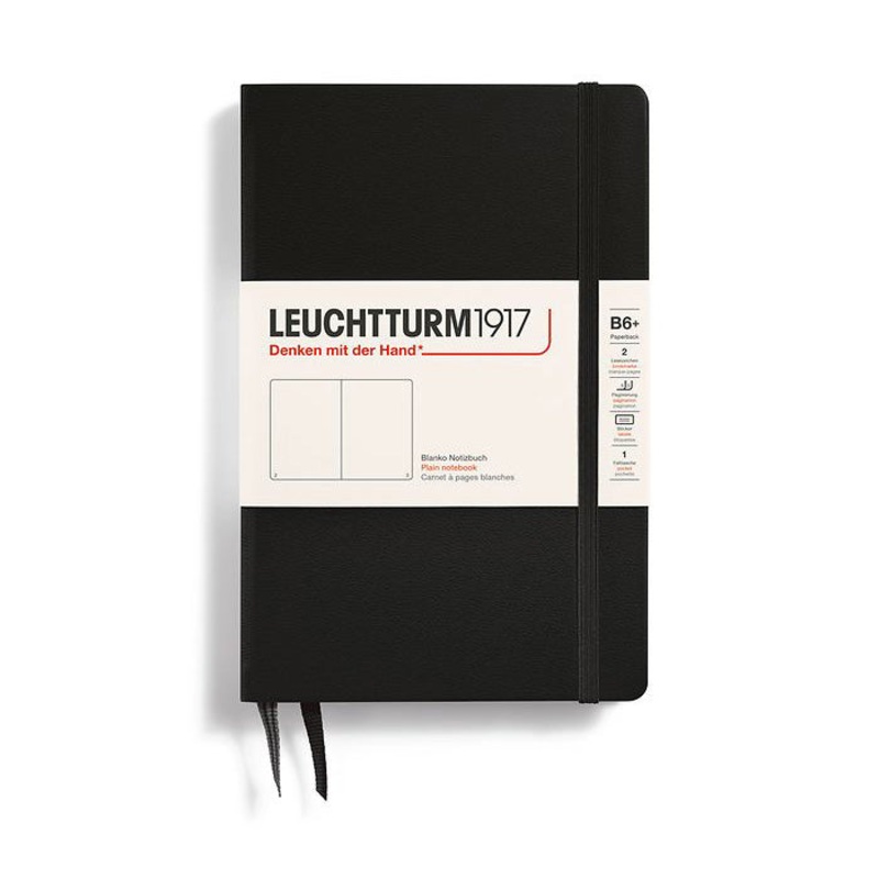 Leuchtturm1917 Paperback B6+ Hardcover Plain Notebook (219 Numbered Pages) – Black