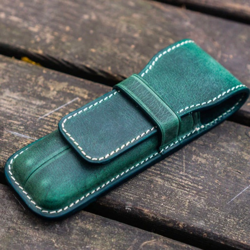 Galen Leather 2 Pen Flap Case – Crazy Horse Forest Green