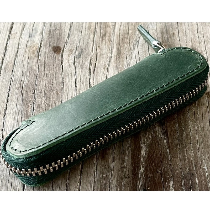 Galen Leather Single Zippered Pen Case for Kaweco Pocket Pen – Crazy Horse Forest Green