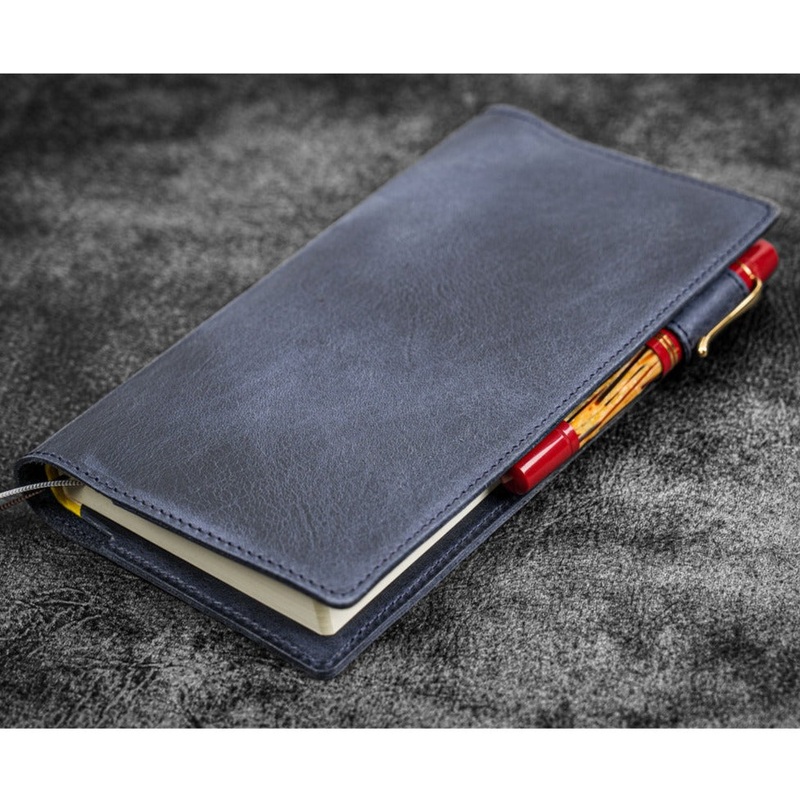 Galen Leather Slim Hobonichi Planner Cover – Crazy Horse Navy Blue