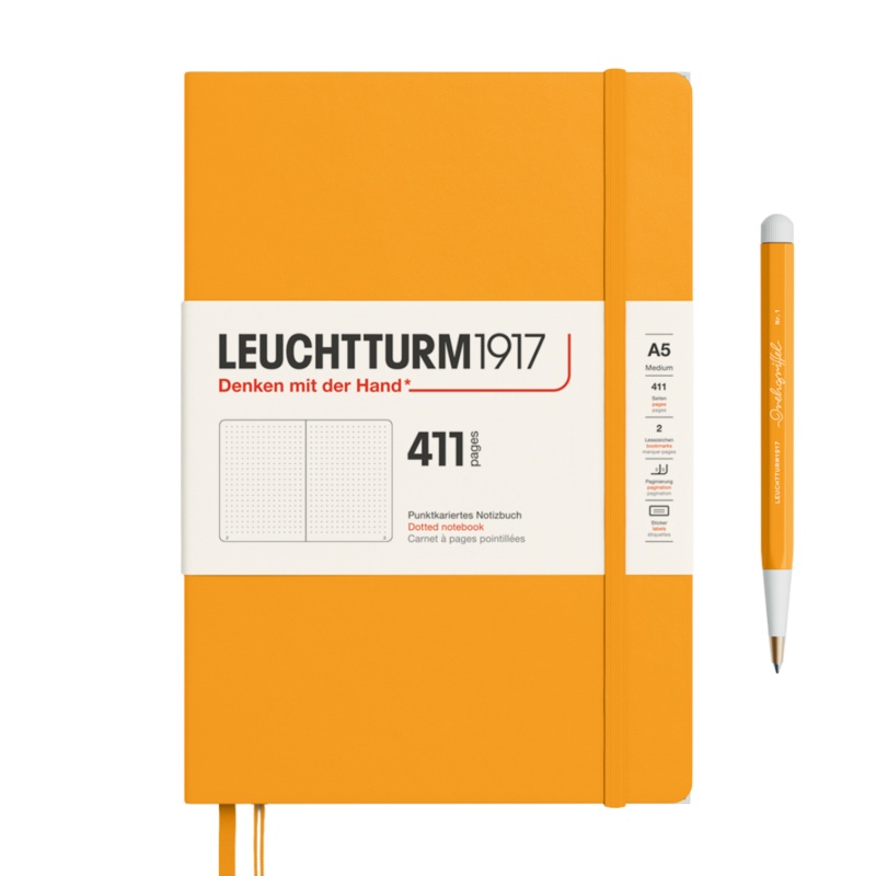 Leuchtturm1917 A5 Medium Hardcover Notebook (Thick, 411 Pages) – Dotted / Rising Sun