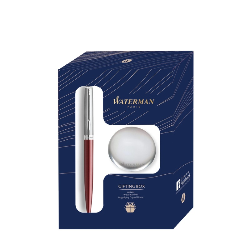 Waterman Hemisphere Gift Set Essential Matt CT Ballpoint Pen With Crystal Dome – Stainless Red