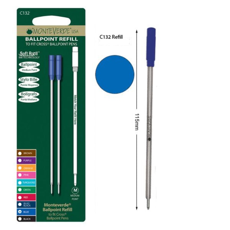 Monteverde C132 Cross Blue Soft Roll Medium Ballpoint Refill, Pk2
