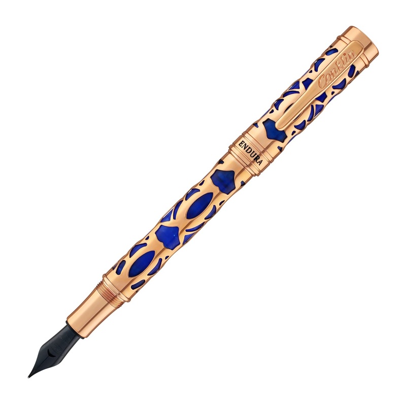 Conklin Endura Deco Crest Fountain Pen in Blue with Rosegold Trim Omniflex