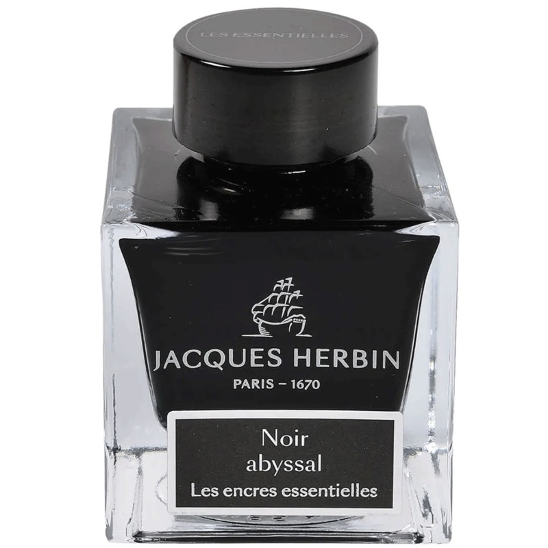 JACQUES HERBIN, Ink Bottle – Les encres Essentielles NOIR ABYSSAL (50mL).