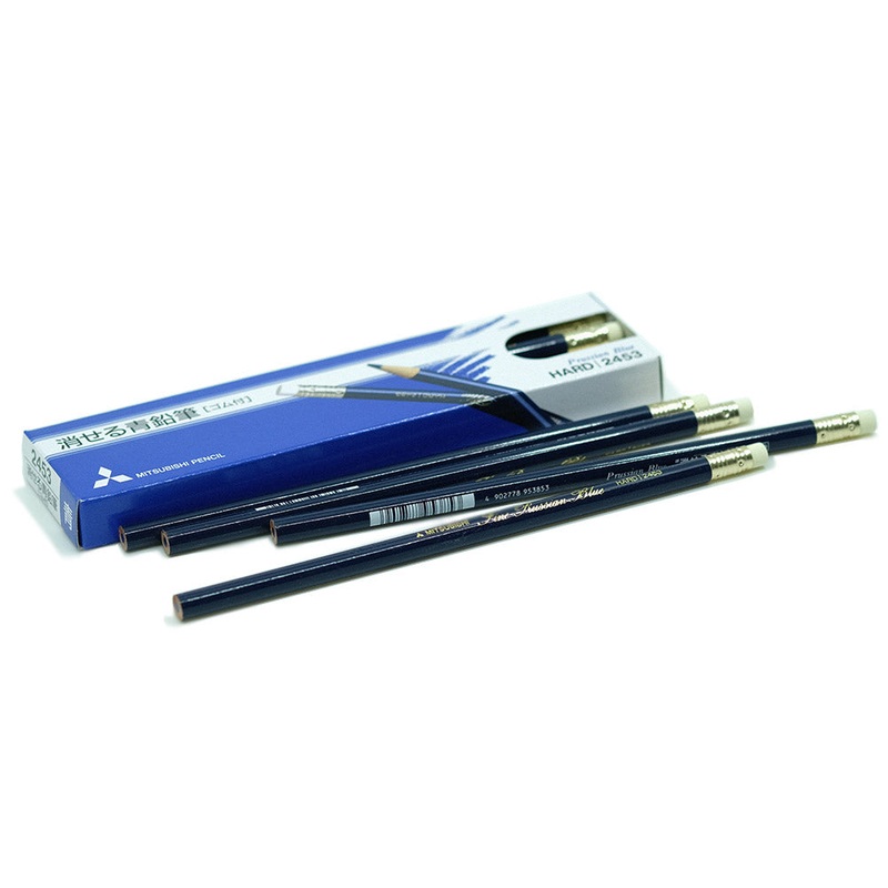 Mitsubishi 2453 Prussian Blue Pencil with Eraser – Set of 12