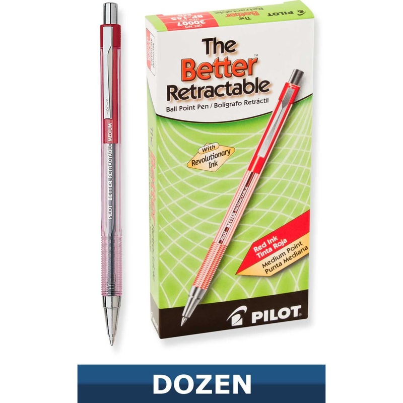 Pilot Better Retractable Ballpoint Pen Pack of 12 in Red – Medium Point