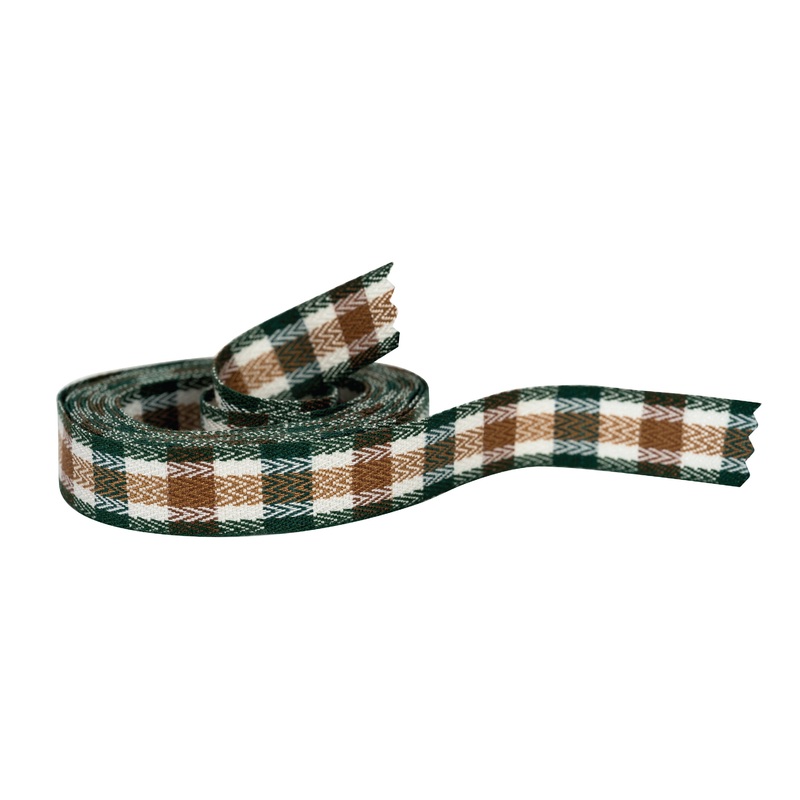 Yarn-Dyed Twill Tape, Green/Brown Tartan