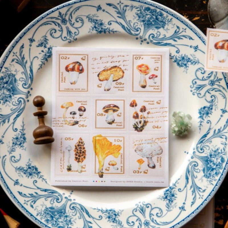 OURS Wild Mushrooms Postage Stamp Sticker