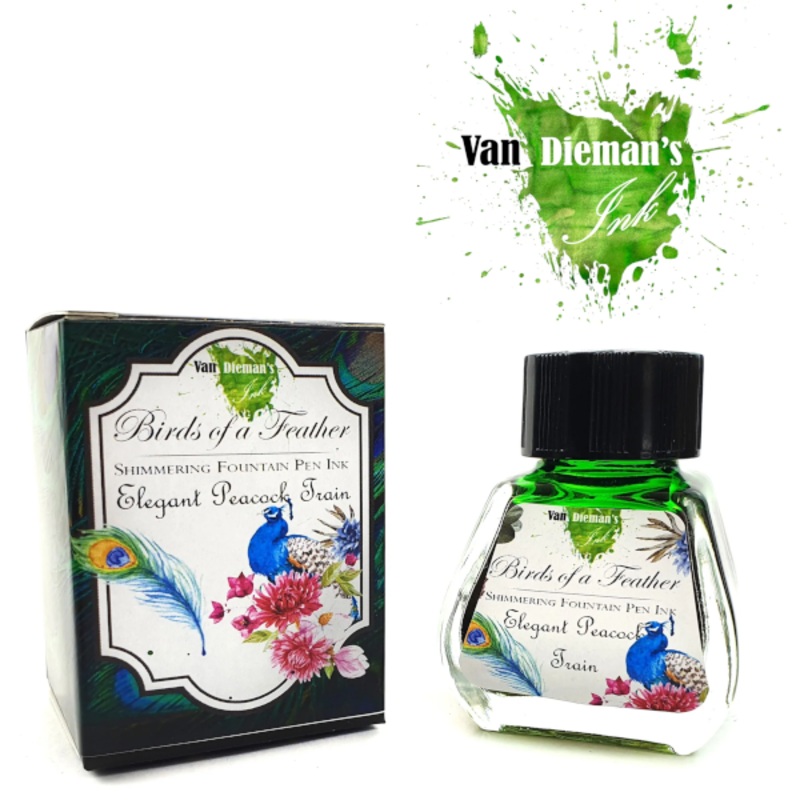 Van Dieman’s Birds of a Feather Ink – Elegant Peacock Train – Shimmering