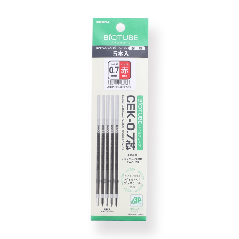 Zebra Ballpoint Pen Biotube CEK-0.7 Refill – 0.7 mm – Red – Set of 5