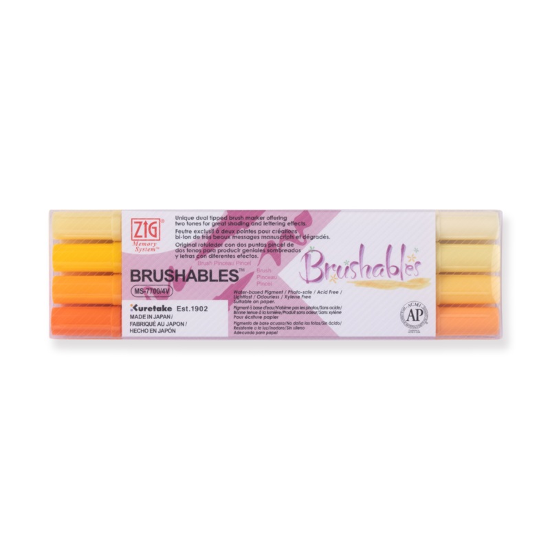 Kuretake Zig Brushables Brush Pen – 4 Colors Yellow Set