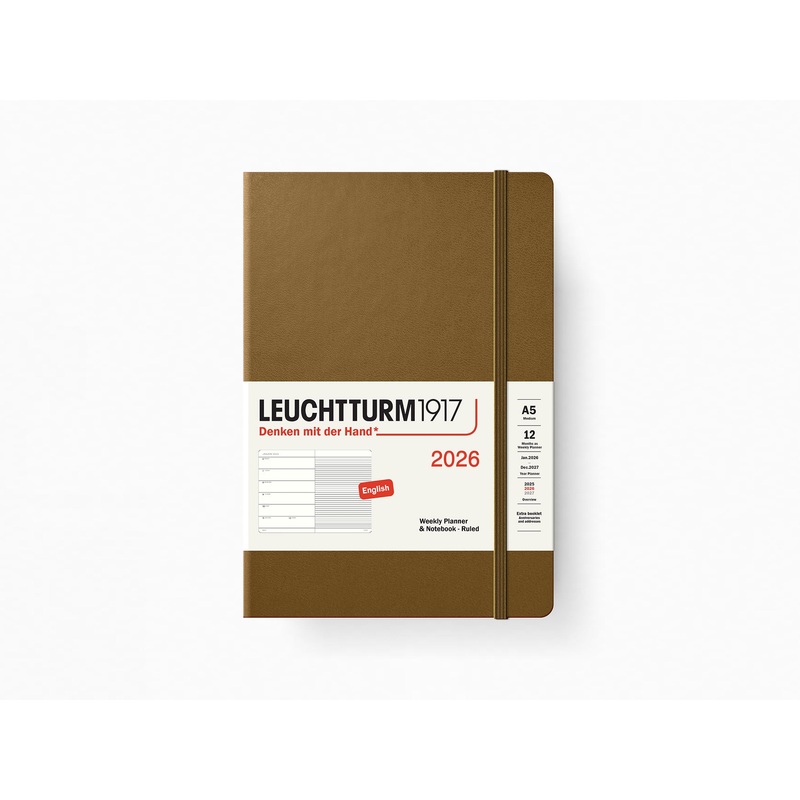 2026 Leuchtturm 1917 Weekly Planner & Notebook – SPICE BROWN Hardcover, Ruled Pages Medium A5