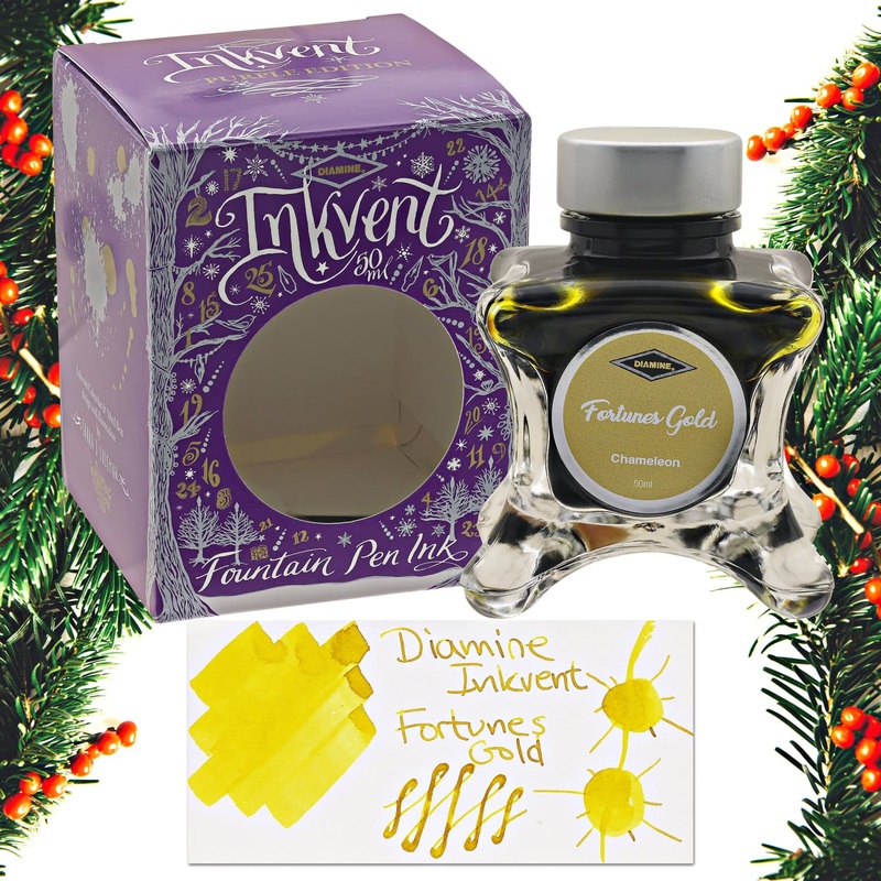 Diamine Inkvent Purple Edition Chameleon & Shimmer Bottled Ink in Fortunes Gold – 50 mL