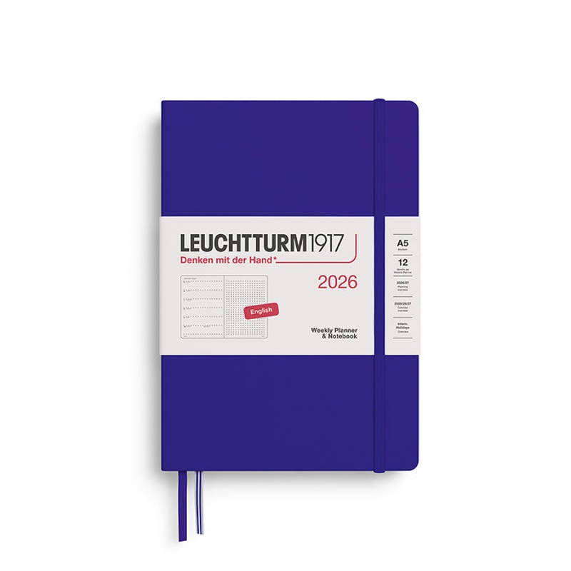 Leuchtturm1917 – 2026 Weekly Planner & Notebook (A5), Hardcover, Dotted, Ink