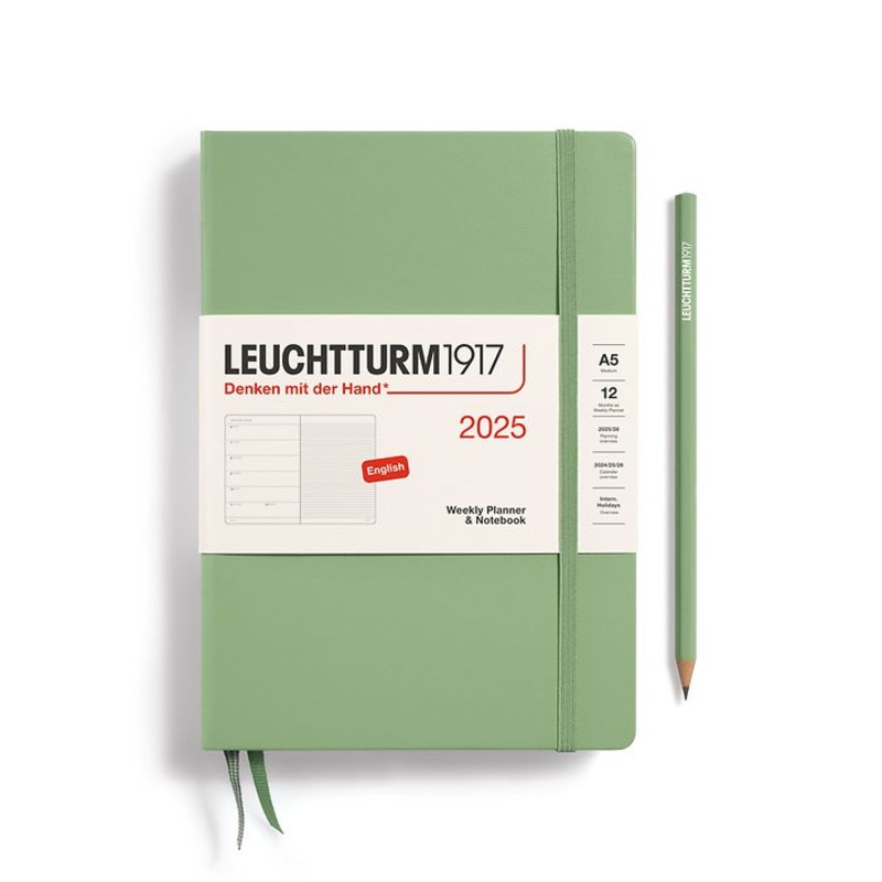 *Clearance* Leuchtturm1917 – 2025 Weekly Planner & Notebook Hardcover (A5) – Sage (Current Year)