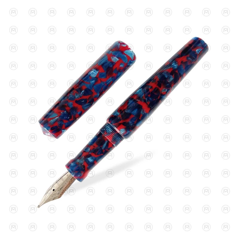Ranga Abhimanyu Premium Acrylic Fountain Pen, Blue Red Cracked Ice – Steel Nib Extra Fine