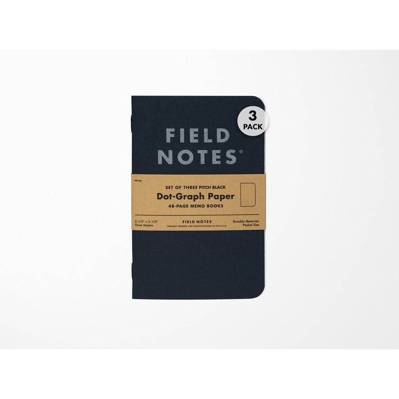 FIeld Notes Pitch Black Memo Book Set of 3 Ruled