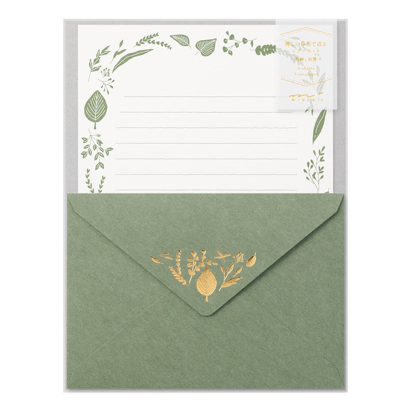 Letter Set Foil-stamped Envelopes Leaves